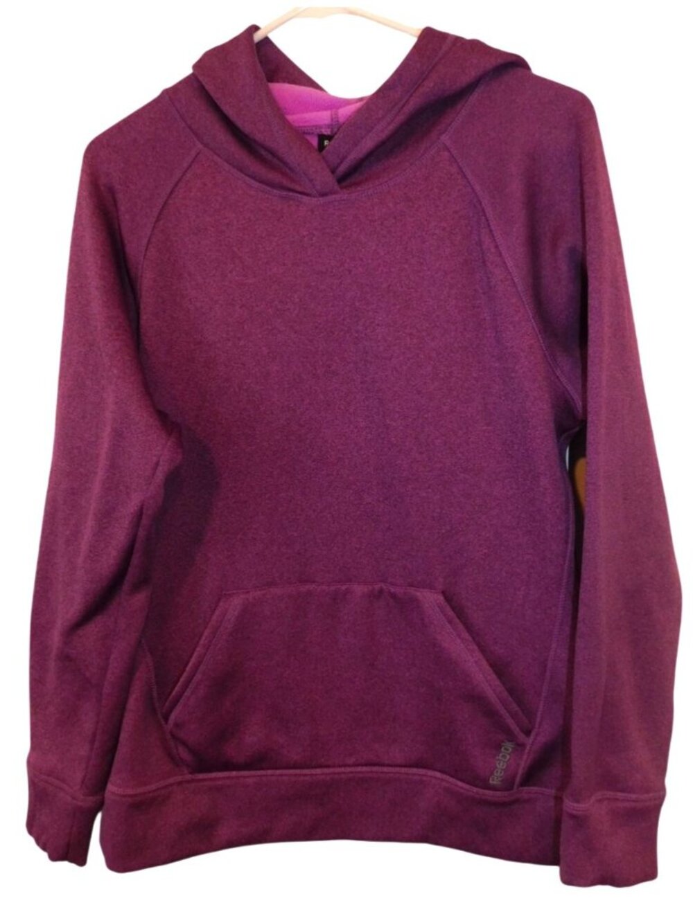 Reebok Women's L Purple Pullover Hoodie Sweatshirt Athletic Pocket Active READ
